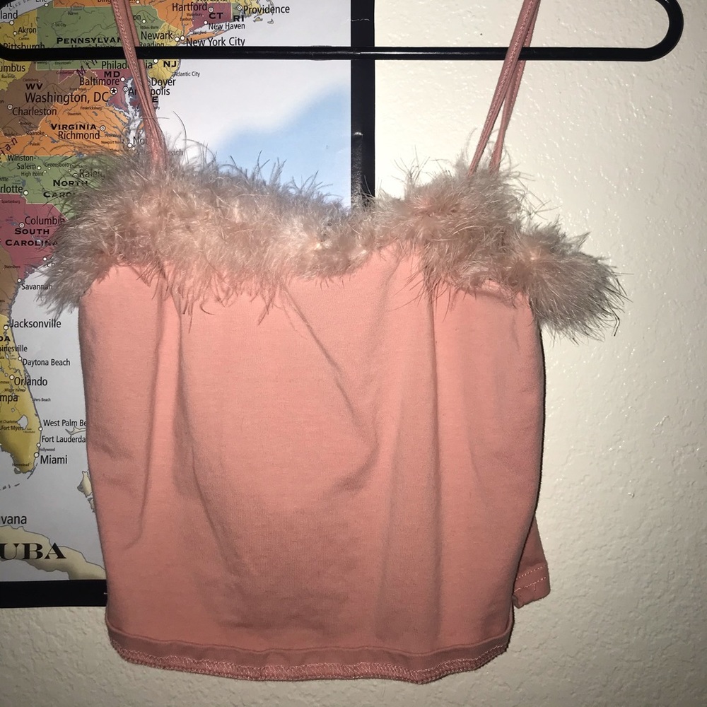 Pink feathered tank top